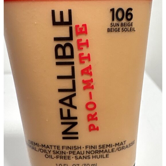 LOreal Paris Foundation Infallible Pro-Matte 106 Sun Beige 24Hr - Picture 2 of 4
